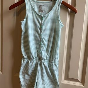 Green and white striped romper